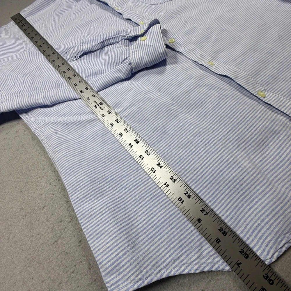 Banana Republic Slim Fit Linen Cotton Stripe Button Down Shirt Men XL Blue White